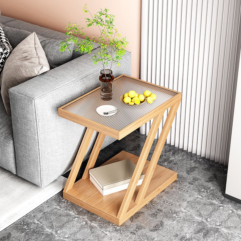 Contemporary Glass Top Wooden Rectangular with Storage Side Table