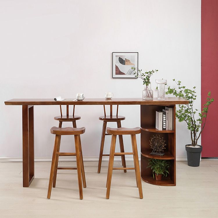 Contemporary Rectangle Bar Dining Table Wood Bar Height Table with Shelves