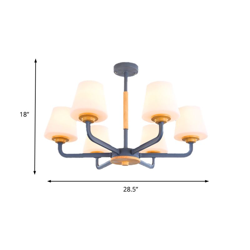 Cone Chandelier Light Fixture Modernism White Glass 3/5/6 Lights Hanging Ceiling Light in Grey/White/Green for Bedroom