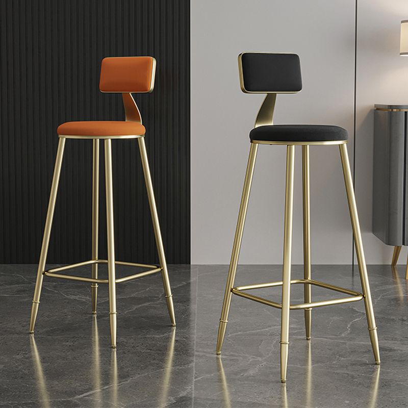 Glam Armless Backrest Counter Stool Iron Bar Stool with Velvet Cushion for Cafe