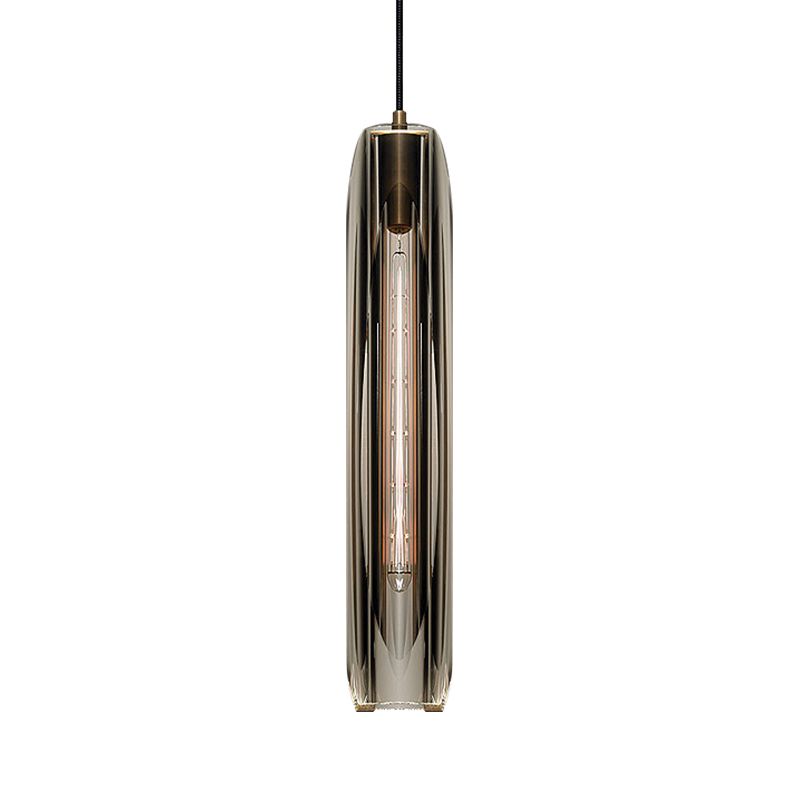 Modern Artistic Indoor Pendant Light Copper Cylindrical Hanging Lamp with Crystal Shade