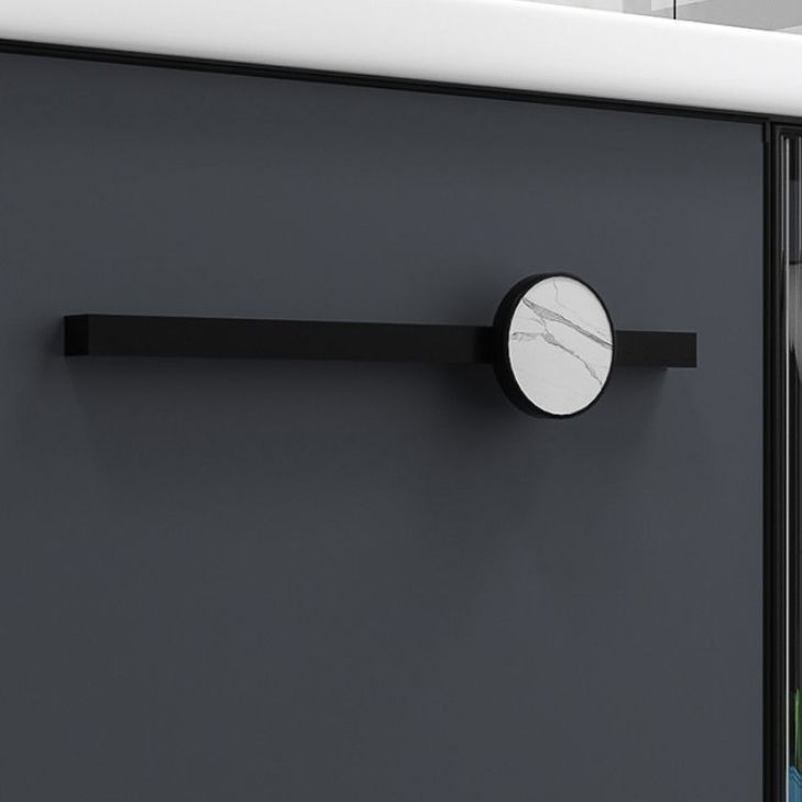 Rectangular Single Bathroom Vanity Modern Dark Gray Metal Base Vanity Set