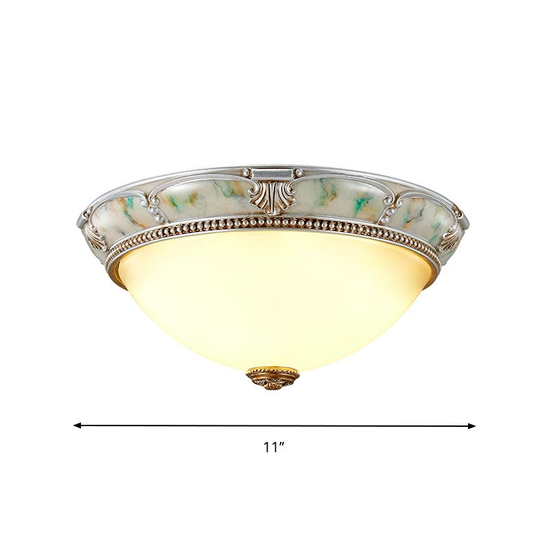 11"/15"/19" W 1-Head Ivory Glass Flushmount Traditional Style Silver Dome Shaped Corridor Close to Ceiling Lighting