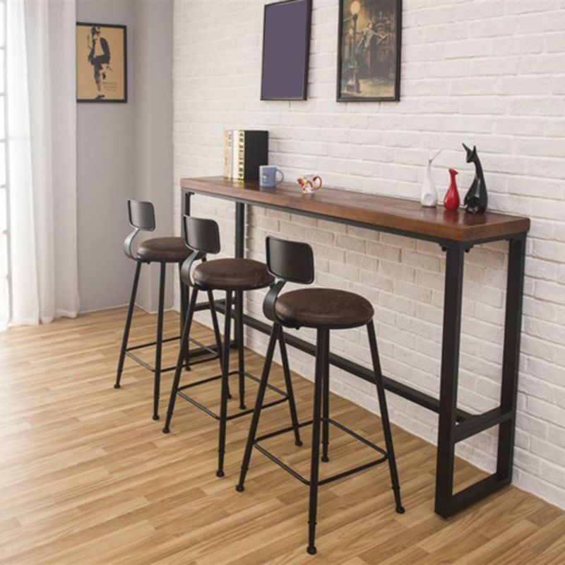 Industrial Rectangle Bar Table Solid Wood Bar Dining Table with Trestle Base