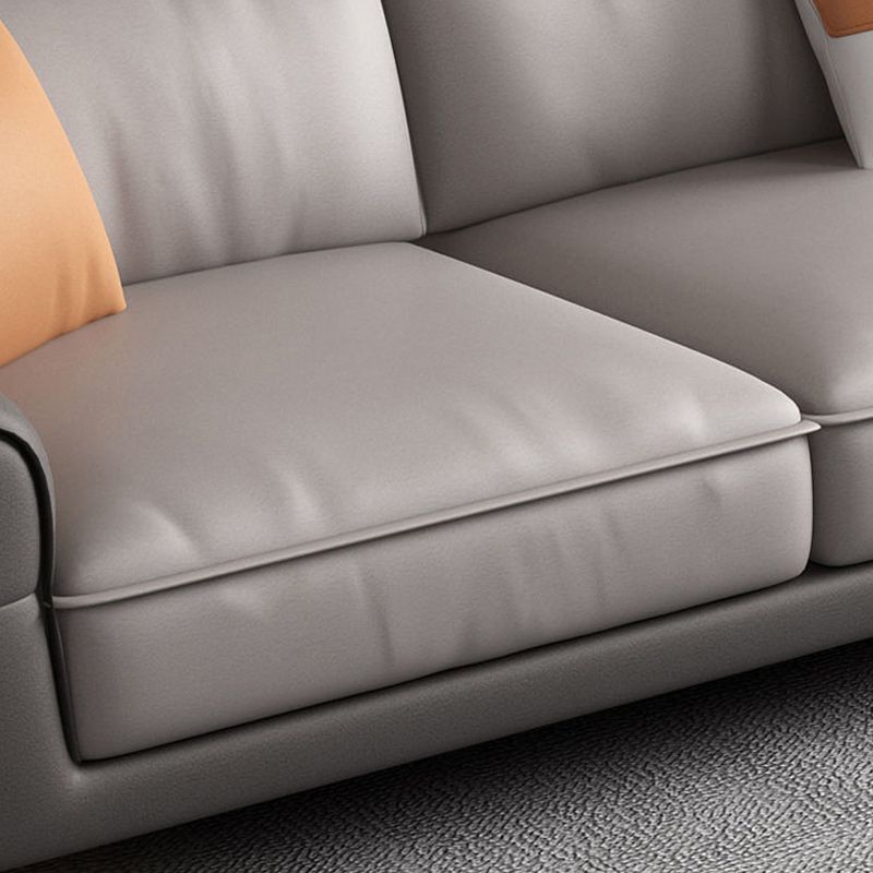 Faux Leather Square Arm Sectionals, 137" L Sectional Grey With Cushions Metal Legs