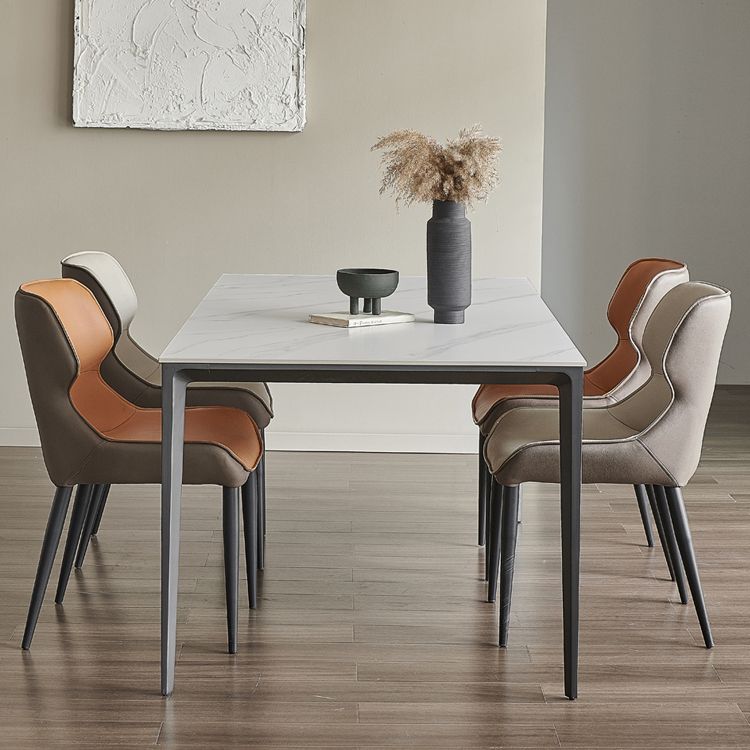 Contemporary Sintered Stone Dining Sets with Rectangle Table and Metal 4 Legs Base Dining Furniture