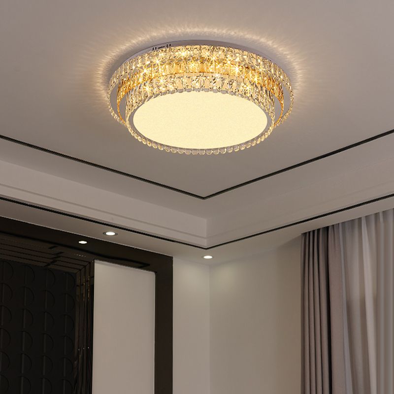 Plafonnier LED en cristal à deux niveaux, montage encastré en acier inoxydable, Style de luxe moderne, pour salon