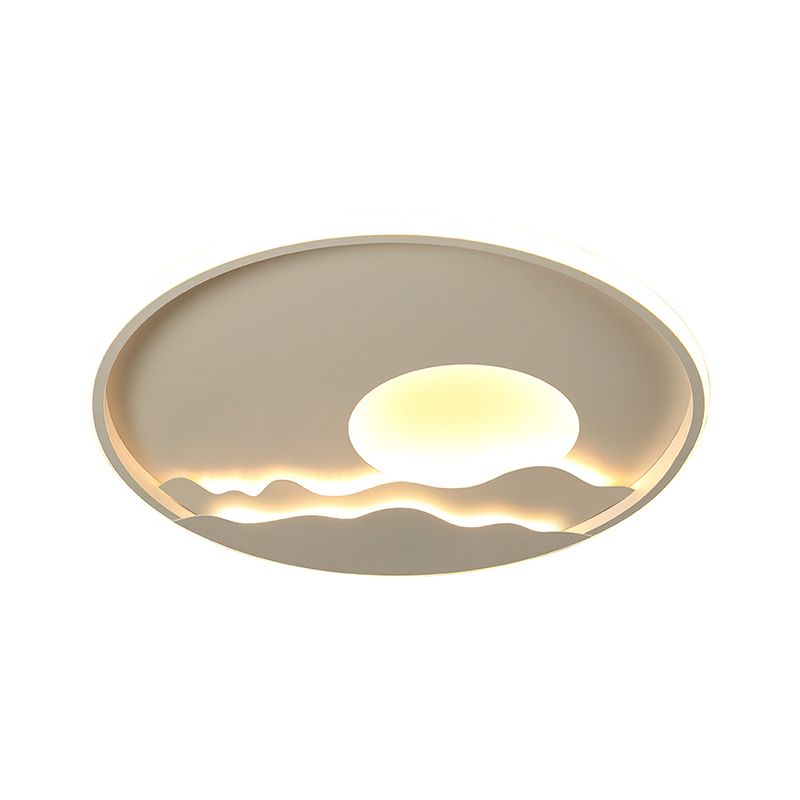 Ultradelgado círculo acrílico de color acrílico moderno 16 "/19,5" /23,5 " W Luz de montaje de techo blanco LED con patrón de sol, luz cálida/blanca