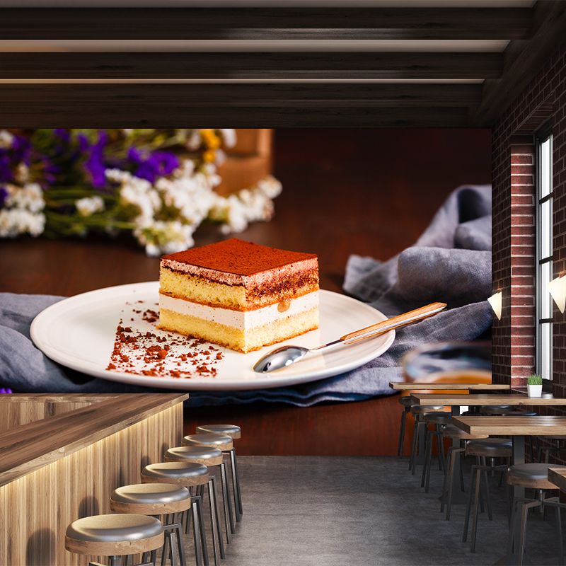 Sweet Tiramisu Wallpaper Mural Cake Shop Decor Removable Wall Decals,Personalized Size