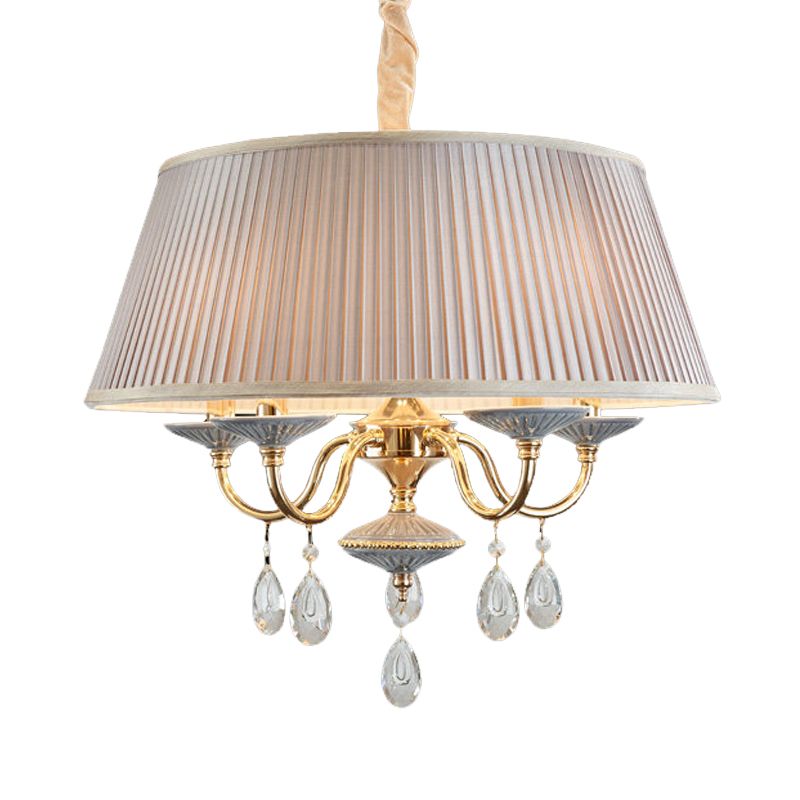 4 teste lampadario a sospensione in tessuto per tamburi minimalista in tessuto minimalista con goccia di cristallo in bianco/grigio