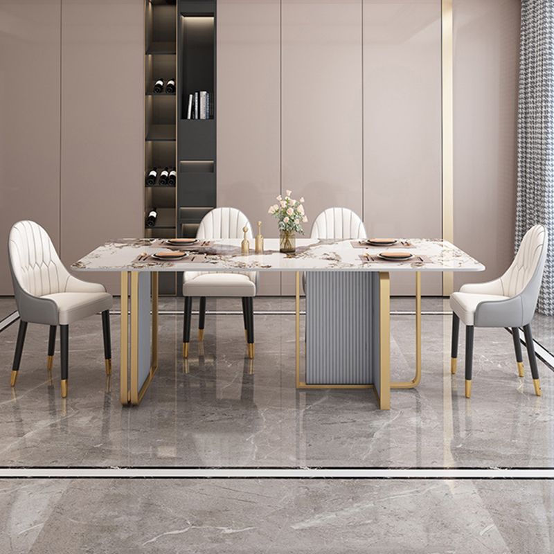 Modern Sintered Stone Dining Table Set with Rectangle Table and Metal Base Dining Set for Home Use