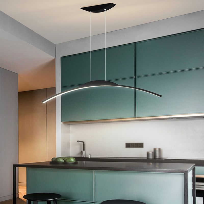 Linear Shape Metal Island Chandelier Modern Style 1-Light Island Ceiling Light