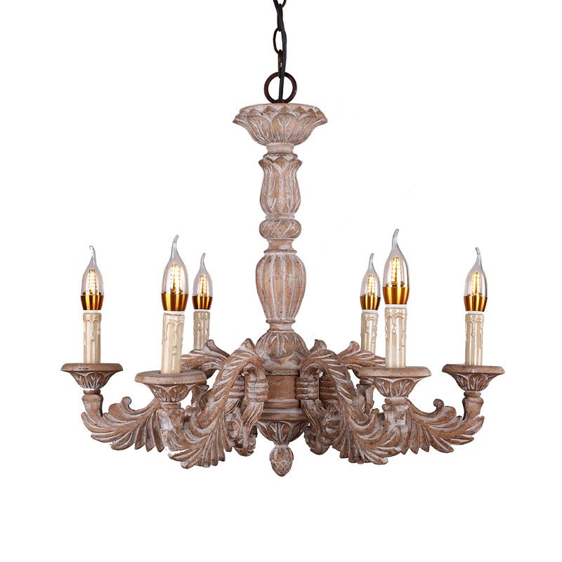 6 têtes salon suspension du lustre suspendu traditionnel pendentif de plafond marron avec teinte en bois branche