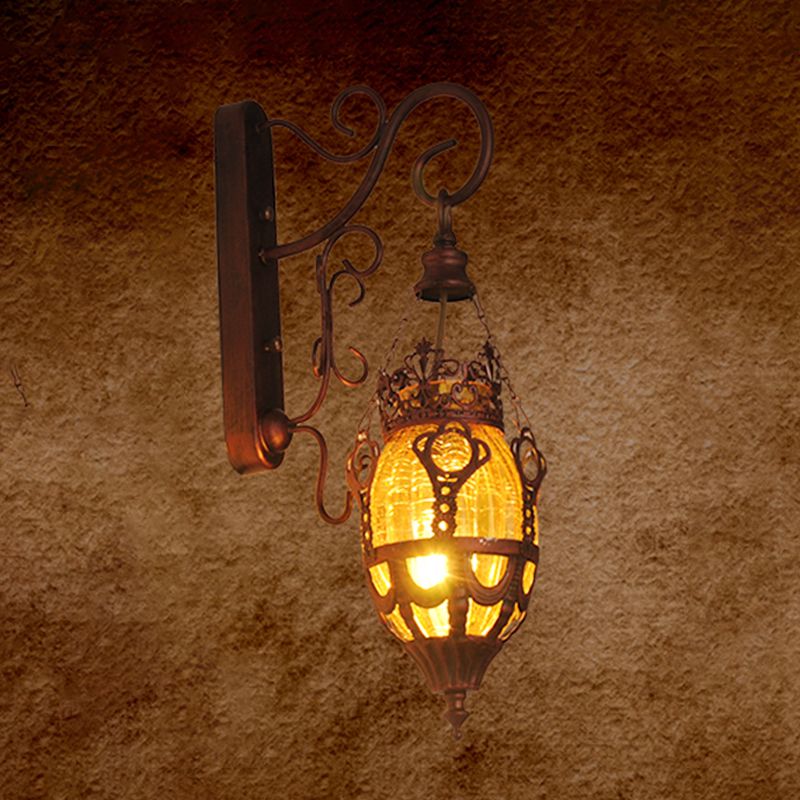 Tiffany Urn Wall Mounted Lighting 1 Light Red/Yellow/Blue Glass Sconce in Bronze for Restaurant