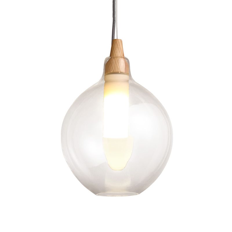 Clear Glass Dual Shade Globe Drop Pendant Simplicity 1-Light Hanging Ceiling Light with Wood Seal