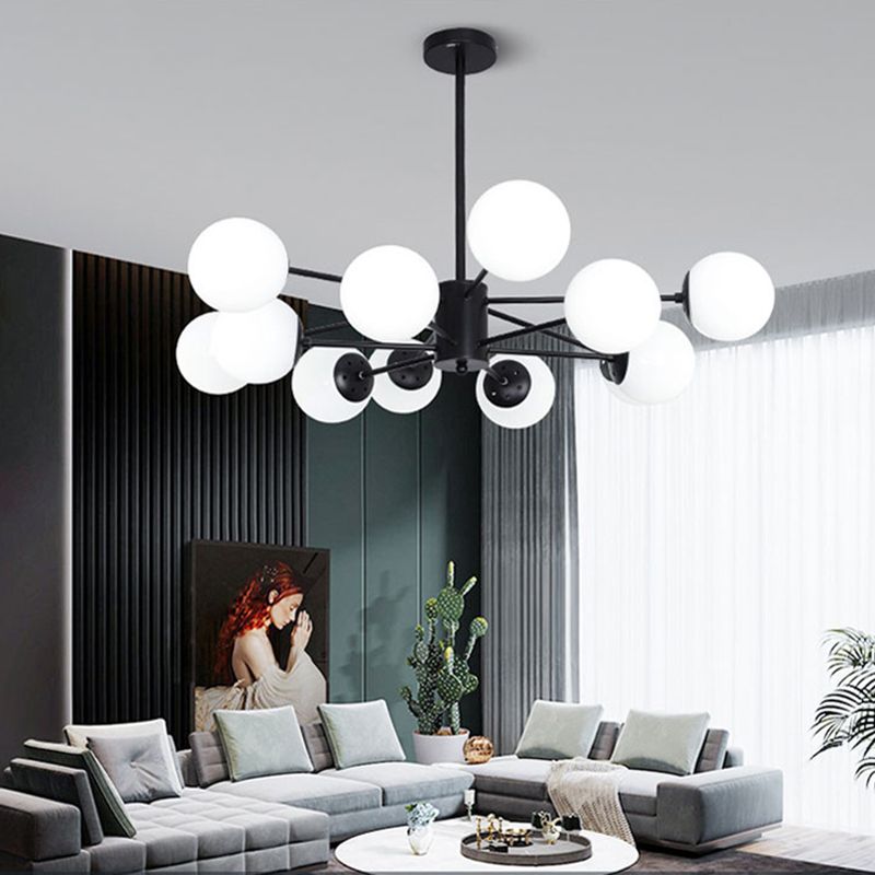 Minimalismo negro Candelera de vidrio Molecular Styling White Globe Shade Lámpara colgante para comedor
