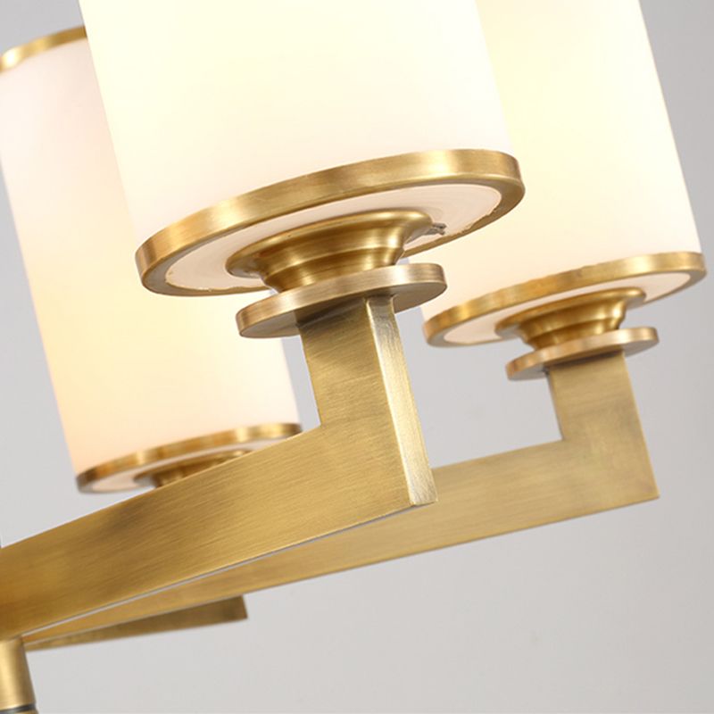 Traditional Brass Cylinder Chandelier Lamp Glass Shade Multi-light Hanging Light Fixtures
