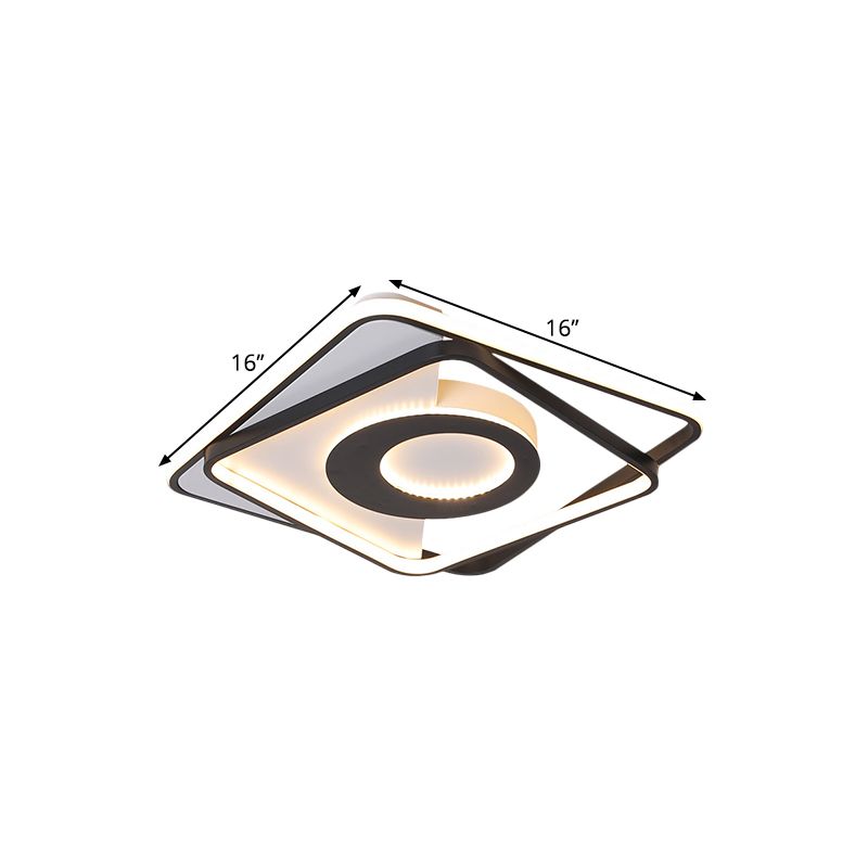 Black-White Interlaced Square Semi Flush Nordic LED Acrylic Close to Ceiling Lamp in Warm/White Light, 16"/20" Wide