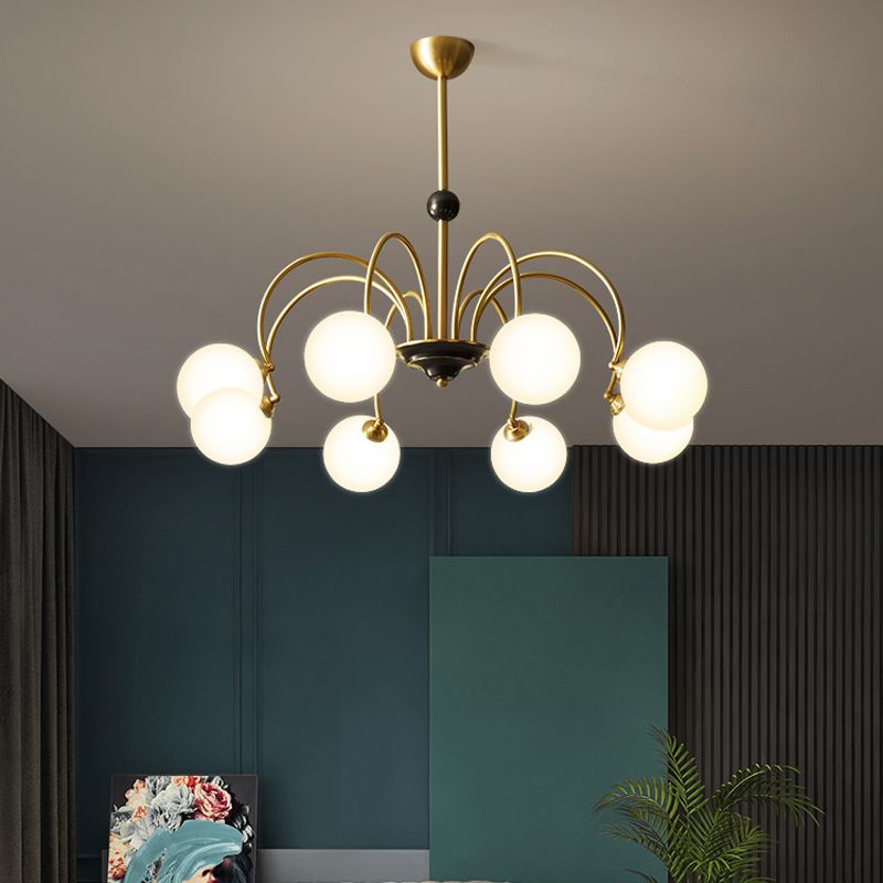 Gold Chandelier Light Fixtures Modern Multi-Head Hanging Pendant Lamps with Glass Shade