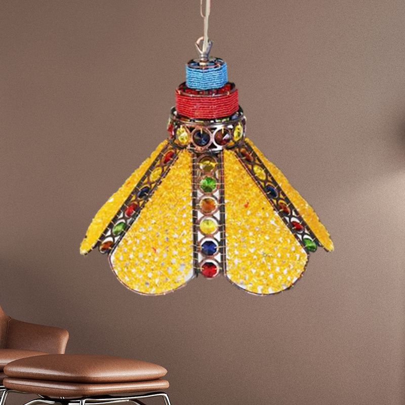Scalloped Restaurant Down Lighting Decorative Metal 1 Bulb Yellow Ceiling Suspension Lamp