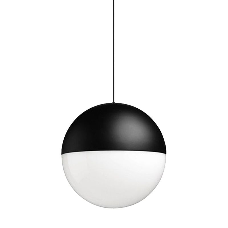 Colgante de bolas de vidrio blanco con diseño cuadrado 1 Luz de techo colgante de LED negro claro