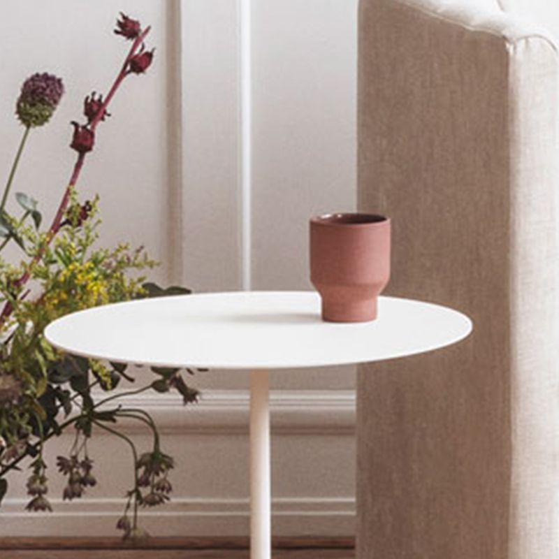Mid-Century Metal Round Top Side Table Marble Pedestal End Table
