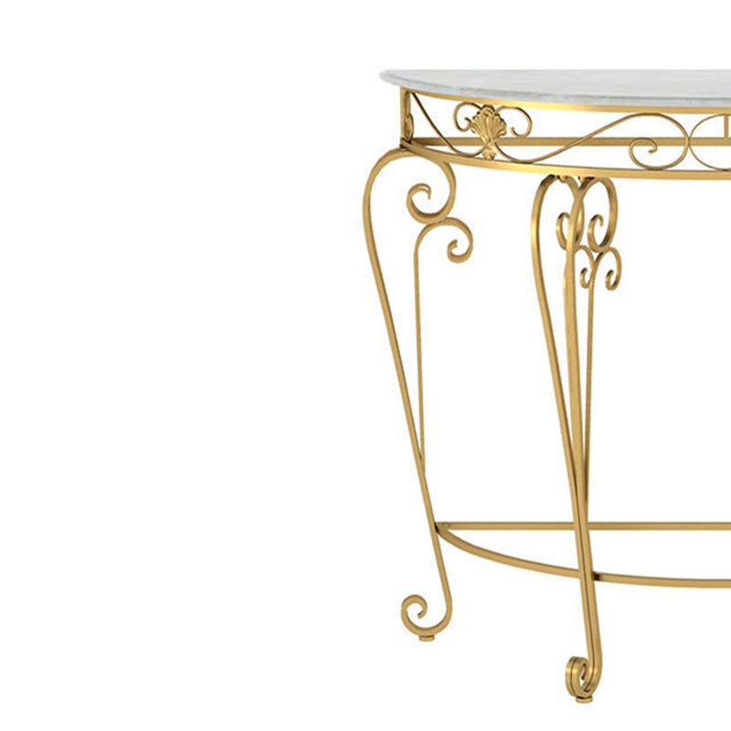 4 Legs Hall Faux Wood Tabletop Half Moon Scratch Resistant and Stain Resistant Console