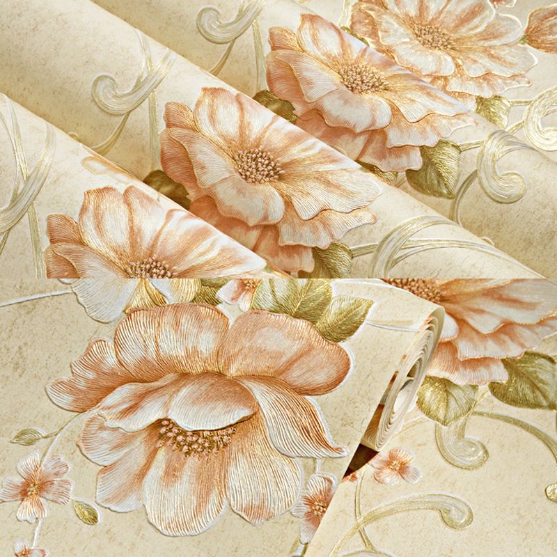 Country Light Color Non-Woven Wall Art Smooth Blooming Peony Unpasted Wallpaper Roll
