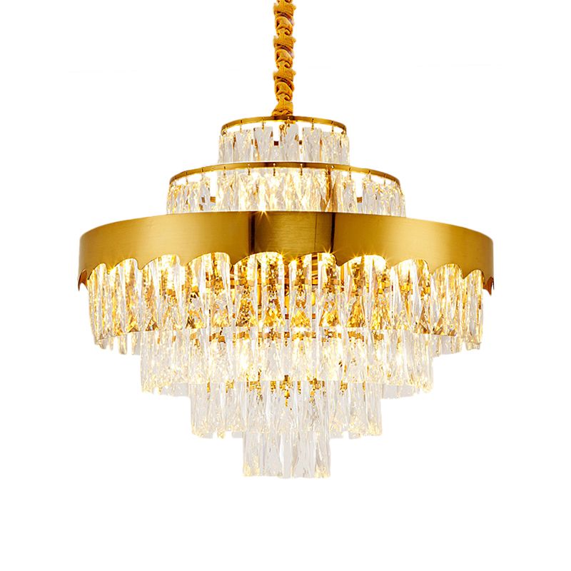17"/23" W Layered Chandelier Light Fixture Dining Room Vintage Style Crystal and Metal Hanging Lamp in Gold