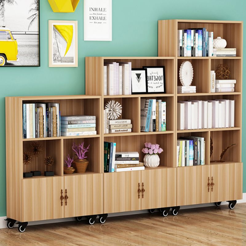 Contemporary Standard Bookcase Vertical Closed Back Bookshelf with Wheels