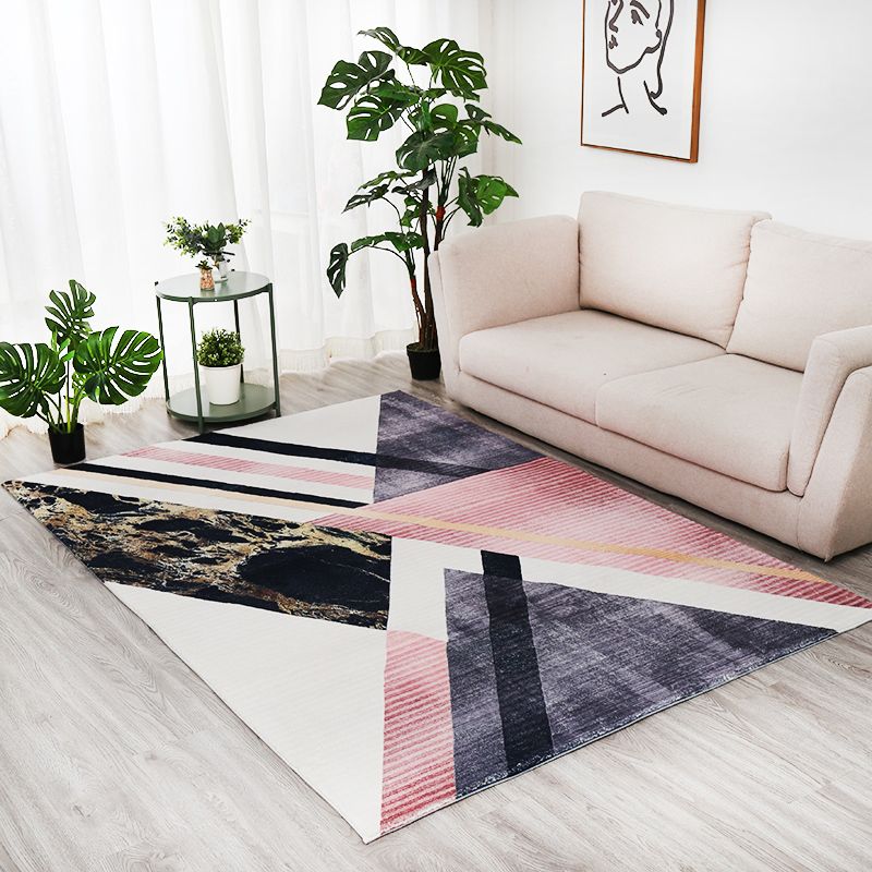 Stylish Geometric Pattern Area Rug Modern Polyester Rug Anti-Slip Easy Care Rug for Living Room