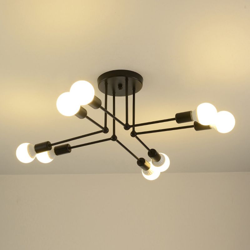 Sputnik Metal Ceiling Light Fixture Loft Style Bedroom Semi Flush Ceiling Light