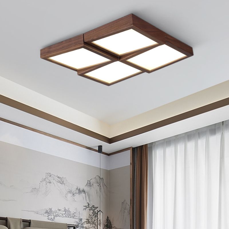 LED Wood Flush Mount Geometric Shape Modern Ceiling Light with Acrylic Shade for Bedroom