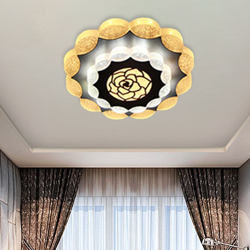 Floral Flush Mount Lighting Contemporary Acrylic White-Black LED Flush Lamp with Rose Pattern