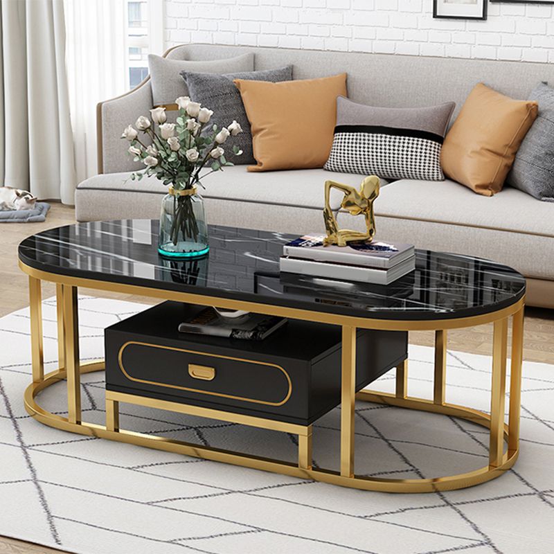 Oval Tempered Glass Frame Base Design Modern Style Coffee Table with Drawers