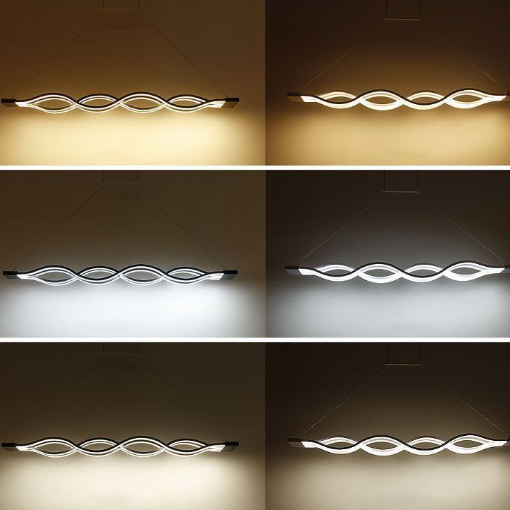 Wave Dinning Room Island Pendant Light Metal LED Contemporary Ceiling Pendant Light in White