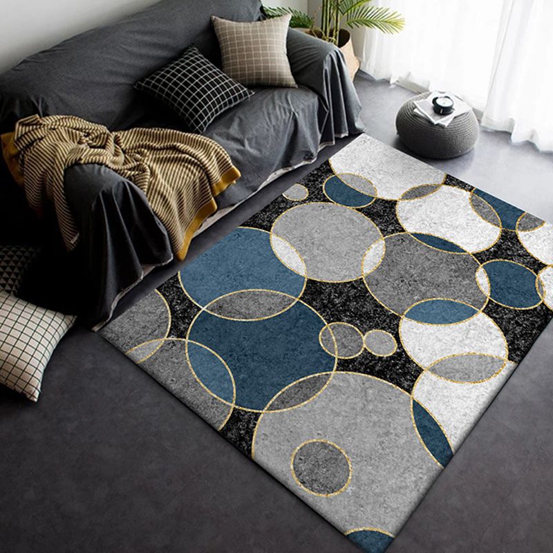 Minimalist Circles Pattern Rug Grey Polyester Rug Non-Slip Pet Friendly Carpet for Living Room