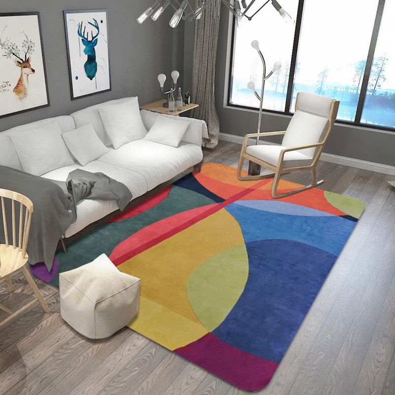 Multicolor Colorblock Rug Polyester Modern Rug Pet Friendly Washable Non-Slip Area Rug for Bedroom