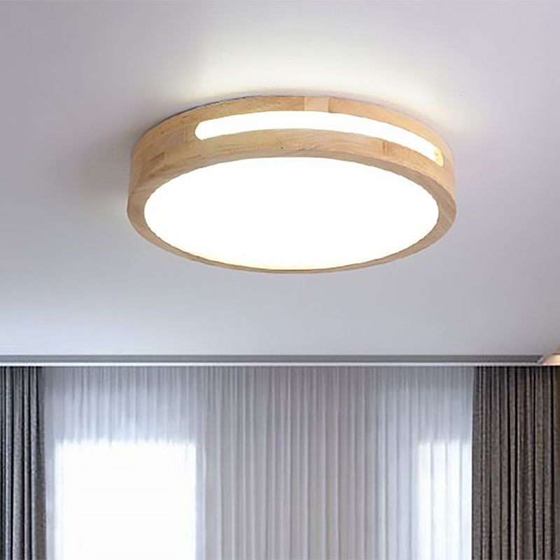 Plafoniera da incasso a LED nordica con diffusore in acrilico Lampada da soffitto a tamburo in legno naturale in bianco caldo, diametro 12"/16"/19,5"