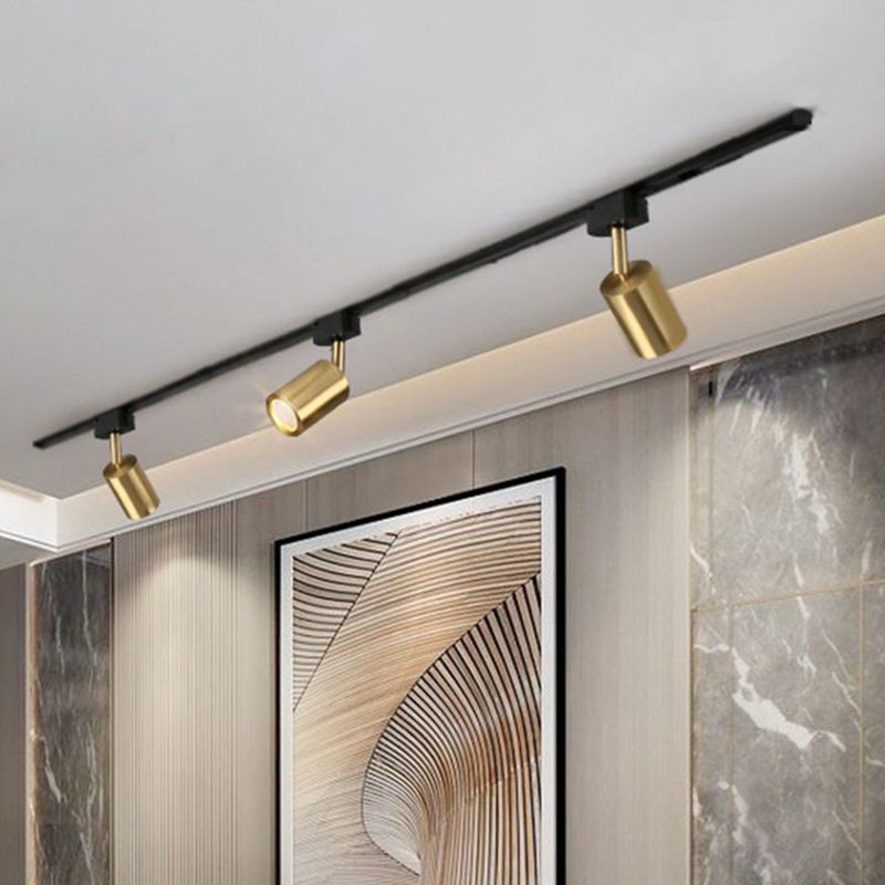 Tube LED Spotlight Track Lighting Postmodern Metal Black and Gold Semi-Flush Ceiling Light