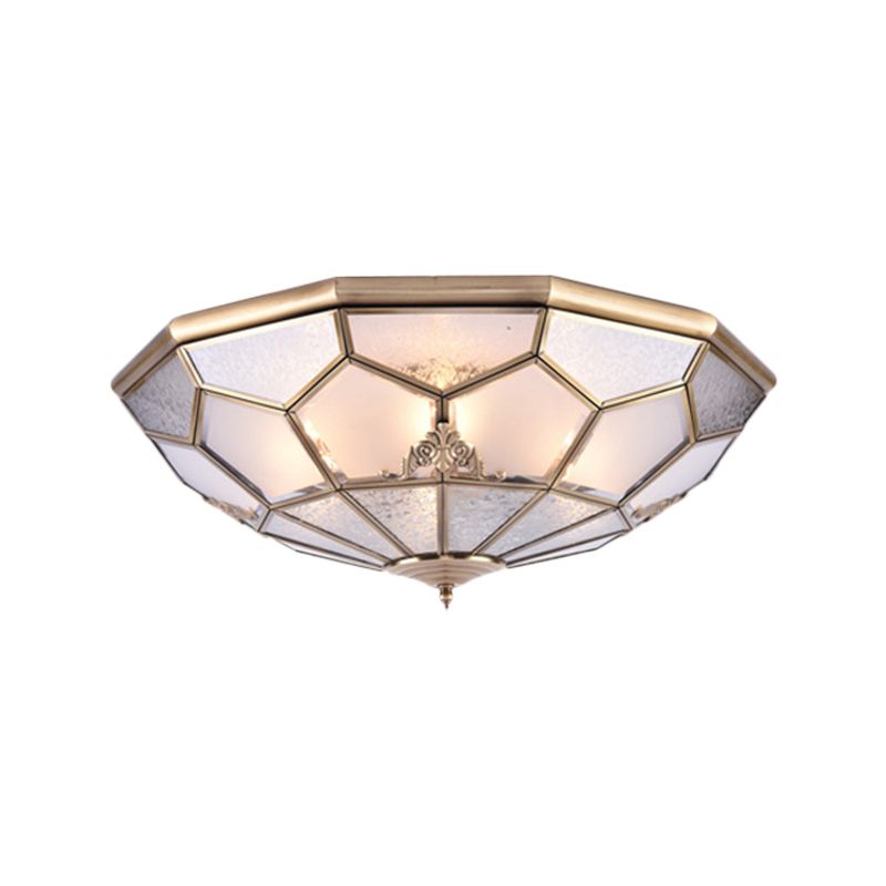 3/4/6 Lights Curved Frosted Glass Pane Flush Ceiling Light Classic Gold Bowl Bedroom Flush Mount Lamp