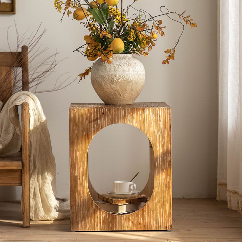 Rustic Square Wooden End Table Natural Drum Sofa Side Accent Table