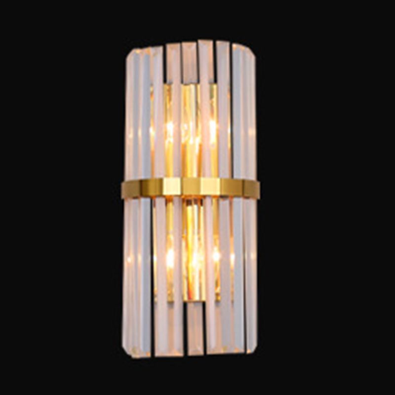 Modern Style Half Cylinder Wall Sconce Crystal 2 Light Sconces for Living Room