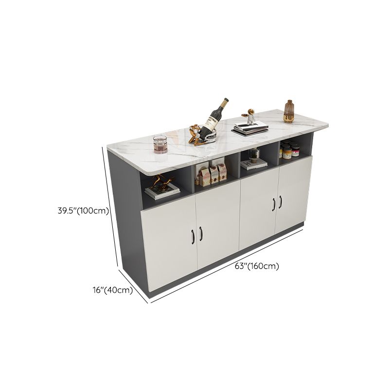 Modern Rectangle White Top Bar Dining Table with Storage for Living Room