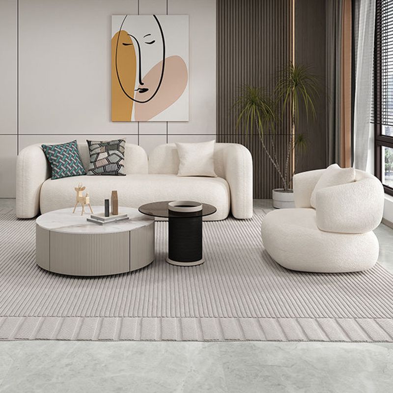 Tuxedo Arm Curved Sofa with Pillows Modern White Fabric Sofa
