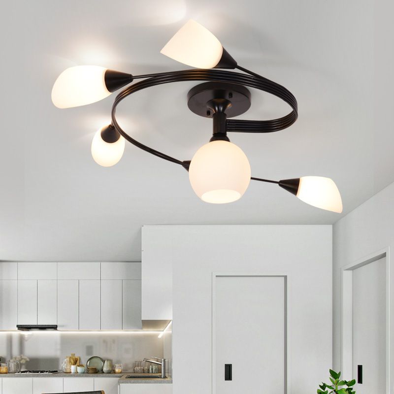Minimalism Sputnik Flush Mount Glass Semi Flush Mount Ceiling Light in Black
