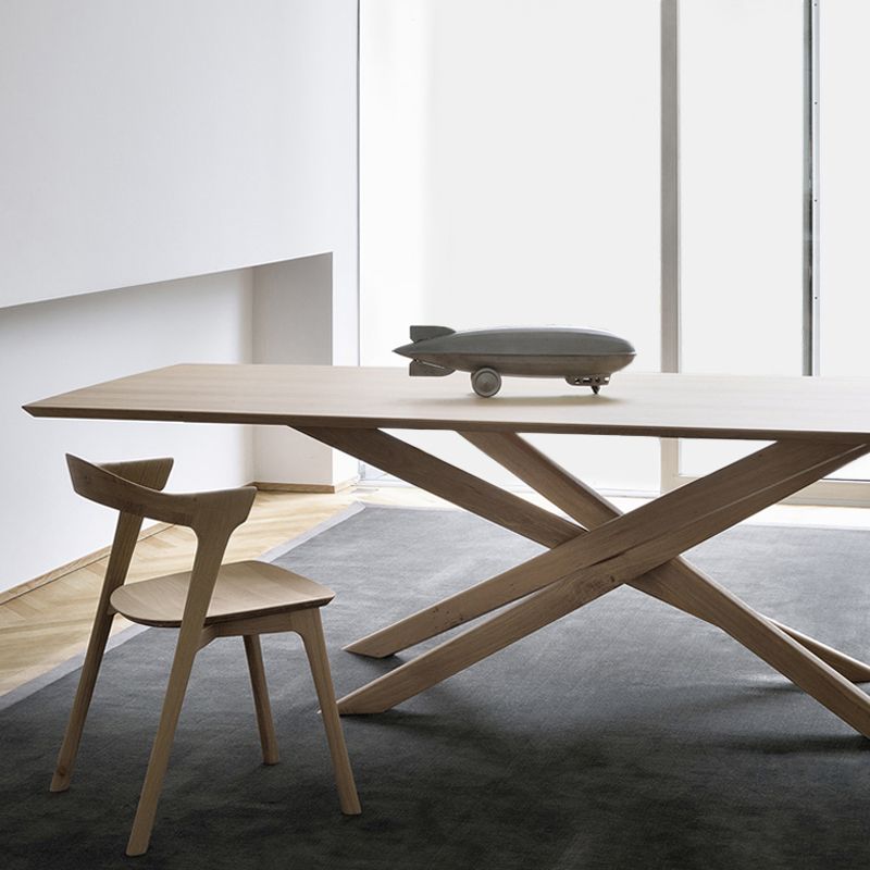 Rectangle Oak Solid Wood Table in Nature Modern Dining Table with Wooden Pedestal