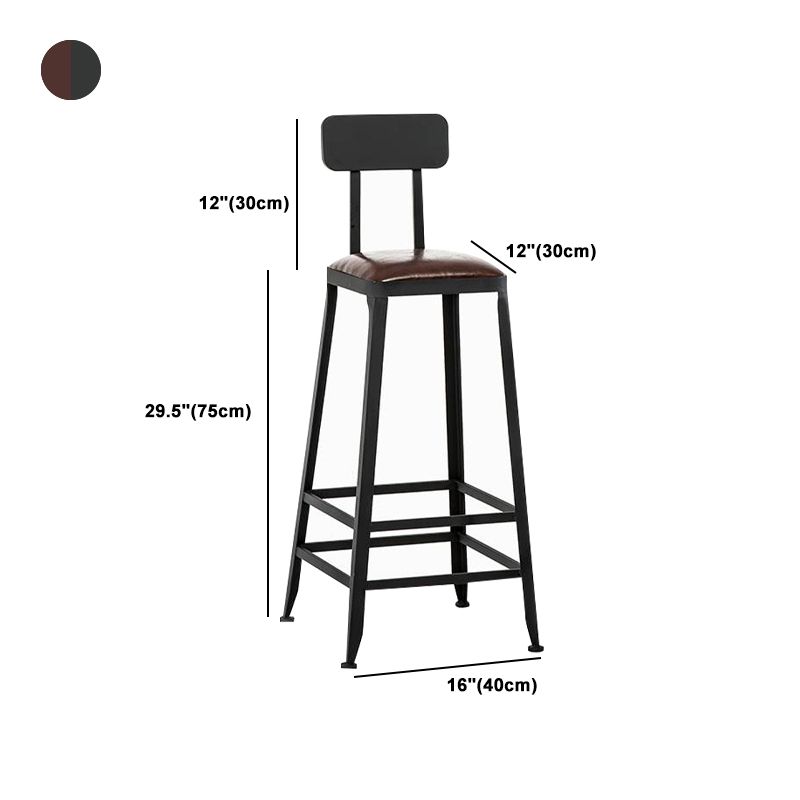 Industrial Armless Counter Stool Iron Bar Stool with Leather Cushion and Pedal for Cafe