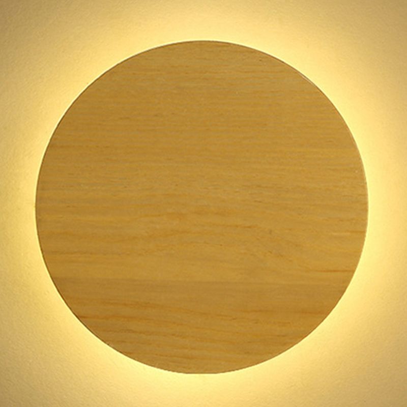 Nordic Style Wood Wall Light Round Shape 1 Light LED Wall Sconce for Bedroom