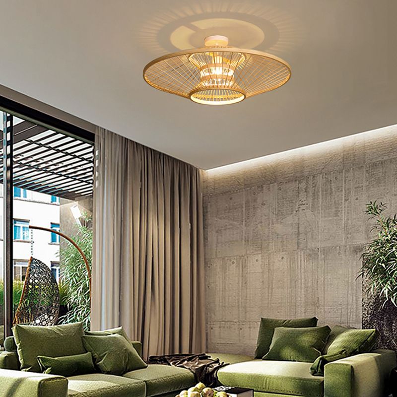 Untertasse Bamboo Deckenleuchte Asia Wohnzimmerdecke Licht in Beige